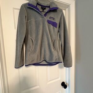 Patagonia Gray Fleece Pullover with Purple Trim